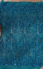 Phoebe TURQUOISE Sequins on Mesh Lace Fabric by the Yard – 10062