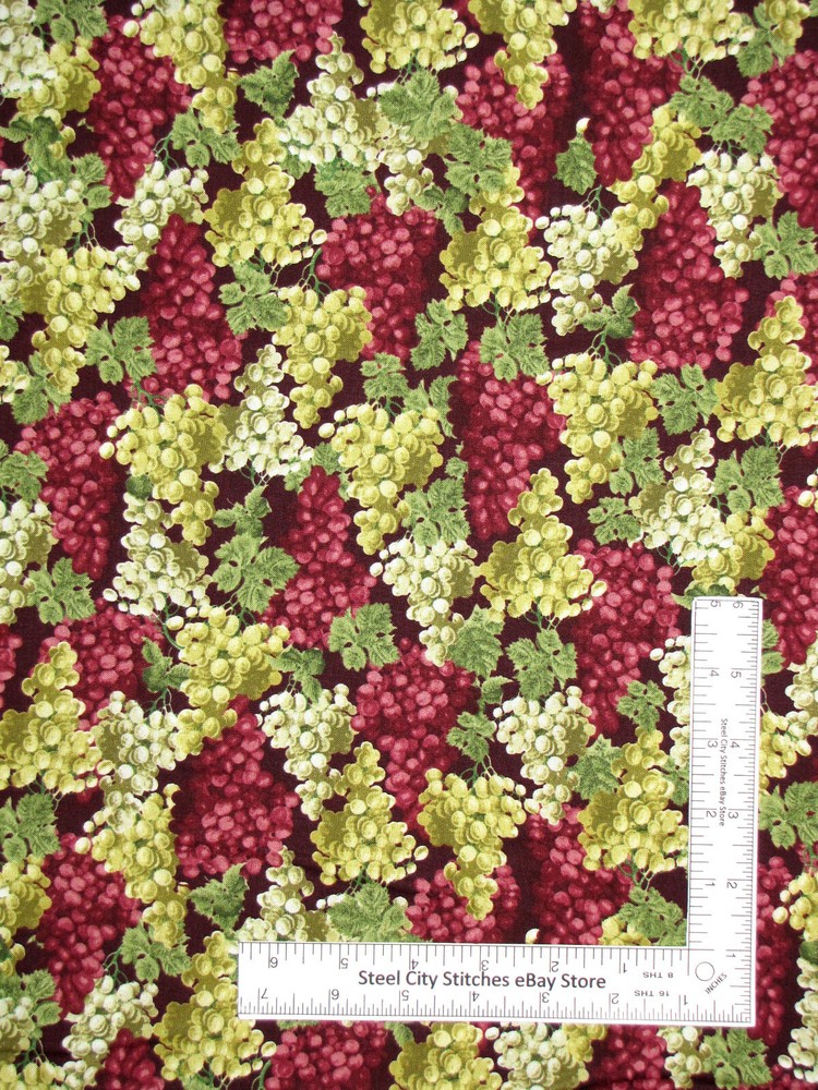 Wine Grape Fruit Food Kitchen Fabric By the Yard Cotton Timeless Treasures C1094