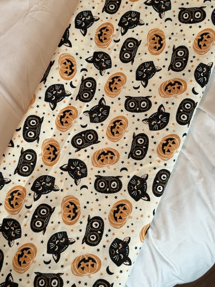 New Joann Halloween Cotton Fabric Black Cats Owls Pumpkins 43” x 140” 3.9 Yds