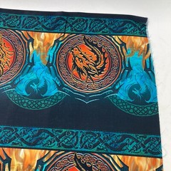 Emerald Reign Dragons Celtic Circles Border Fabric Green Orange Fire Red BTY
