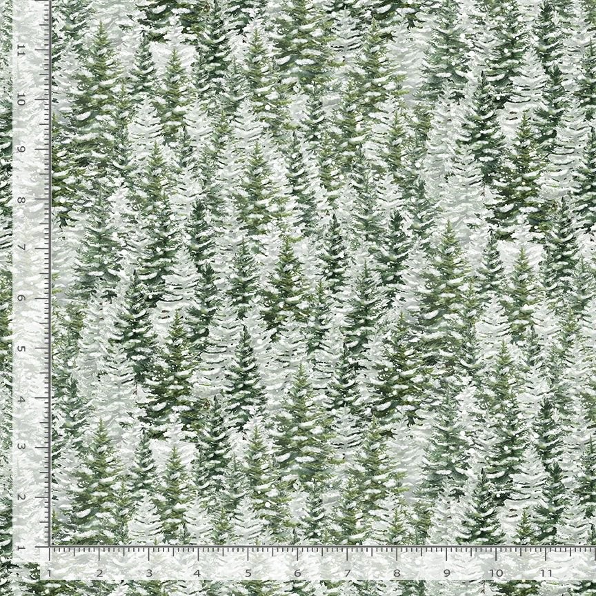 Winter Wonderland Fabric | Snowy Pine Tree Green | Timeless Treasures YARD