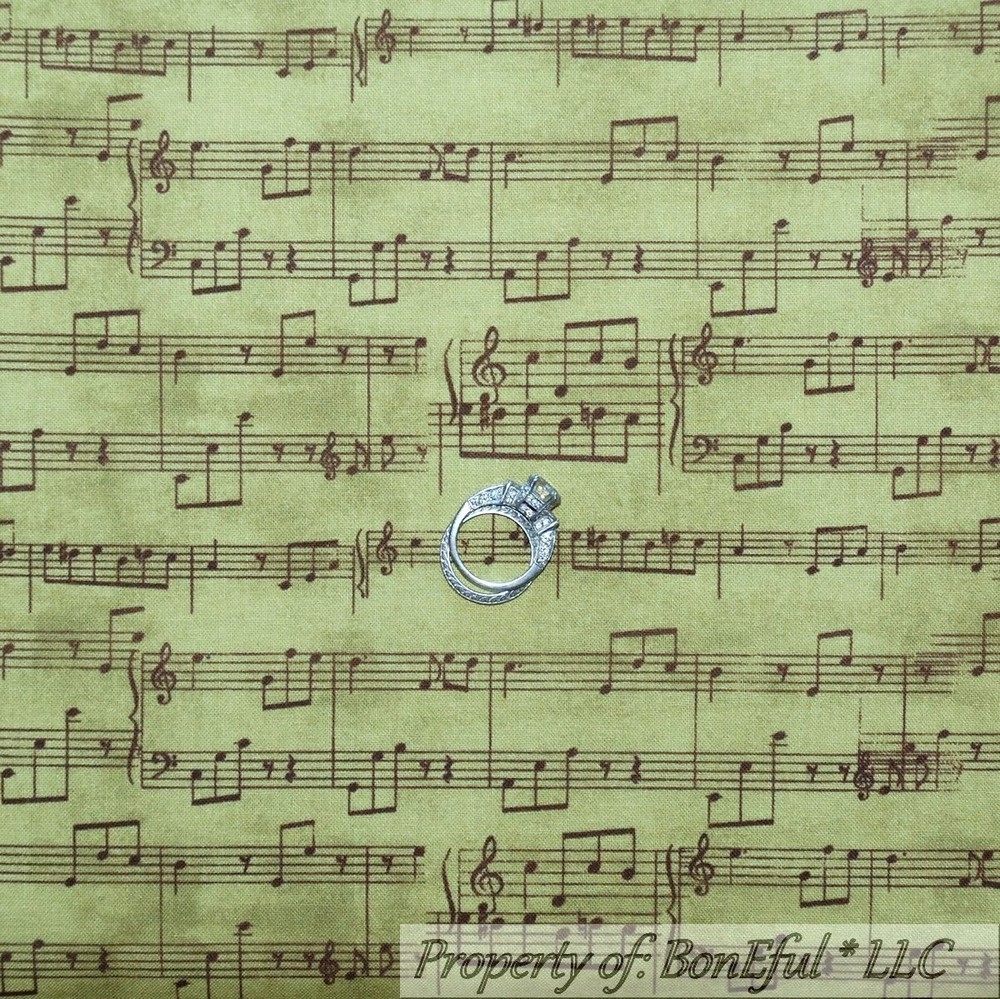 BonEful Fabric FQ Cotton Quilt Green VTG Sheet Music Note Xmas Stripe Calico OOP