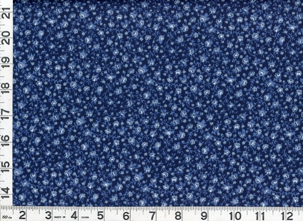 Light Blue Roses w/ Vines on Dark Blue Quilting Sewing Fabric by the Yard #1124