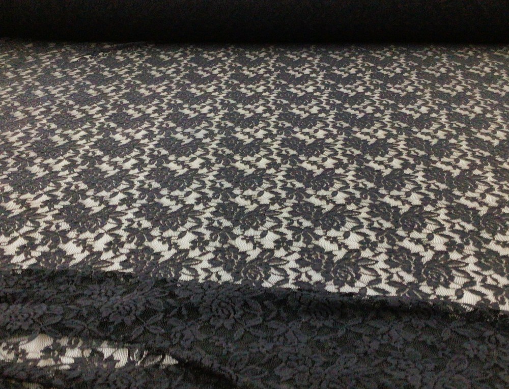 Embroidered Stretch Lace Apparel Fabric Sheer Floral Black ZZ113