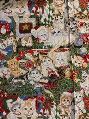 HUGE Vtg Jenny Newland 44x108inch LARGE Christmas Cats Kittens Applejack Fabric