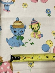 Vtg Nursery Animals Fabric 48 L x 36 W Cat Horse Bunny Lamb Bear Elephant Doll