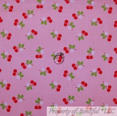 BonEful FABRIC FQ Cotton Quilt Pink Red Cherry White Heart Tiny Flower Girl Food