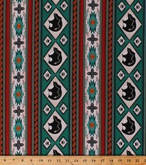 Cotton Southwestern Bears Turquoise Stripes Fabric Print by the Yard D366.38
