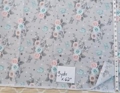 Gray Floral Fabric Cotton 1 pc 3 Yds x 62″ Craft Home