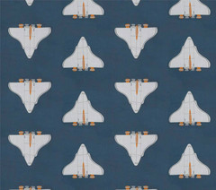 HARLEQUIN SCION CURTAIN FABRIC Space Shuttle 90 CM X 72 C APPLIQUED NAVY/APRICOT