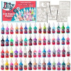 60 Vibrant Fabric Paints Set with Brushes and Stencils