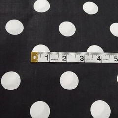 WHITE POLKA DOT ON BLACK POLY COTTON FABRIC ONE INCH DOT 58″ BY THE YARD
