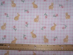 9″x21″Bunnies & Flowers Gingham Cotton Calico Fabric