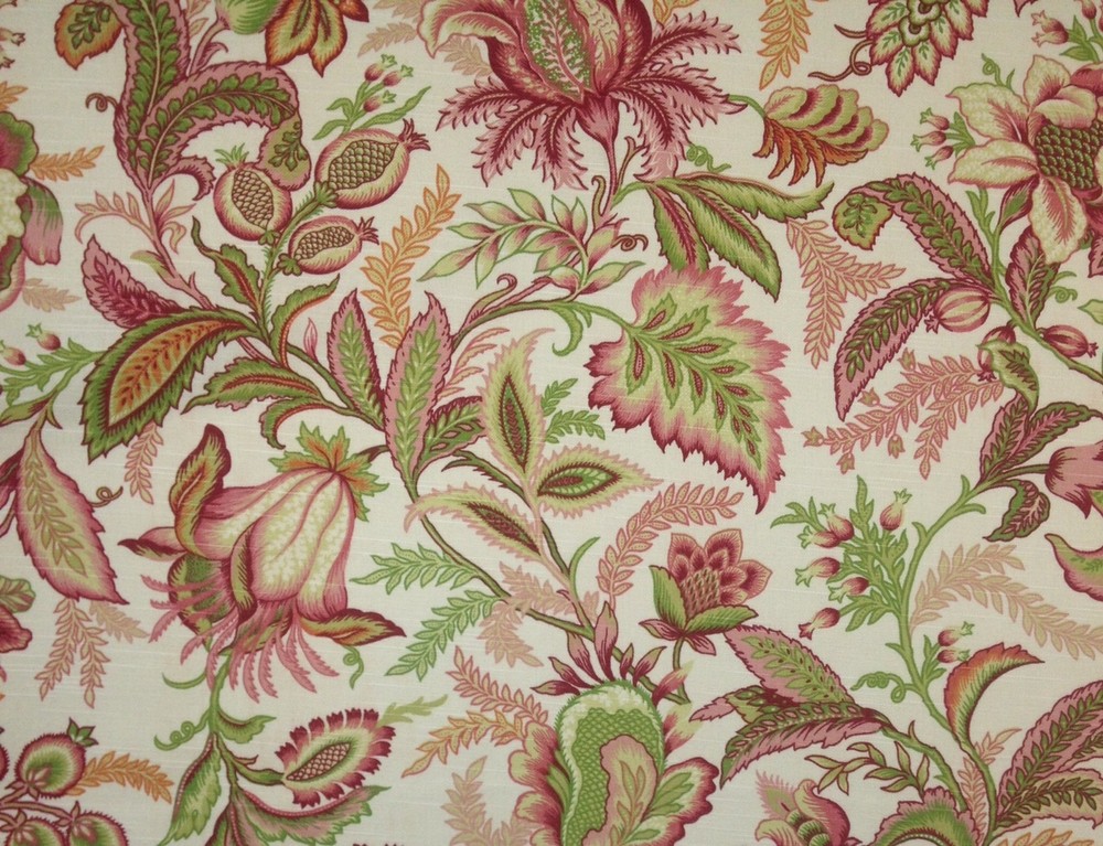 RICHLOOM WICKLOJS PASSION PINK JACOBEAN FLORAL VINE FABRIC BY THE YARD 54″W