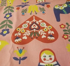 Pink Holland Oxford Cloth, Lg. 74″x46″ Trefle Kokka,Matryoshka, Russian, Japan