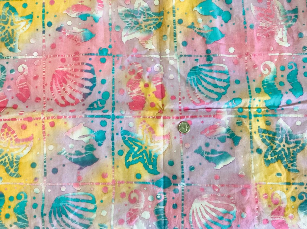 FAT QTR 18×22 BRITE PASTEL STARFISH SEAHORSE ETC BATIK QUILT FABRIC combine ship