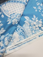 Verna Mosquera Fabric Strawberry Toile Blue Stripe Floral Sew Quilt FAT QUARTER