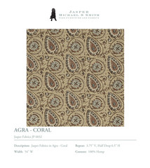 Jasper AGRA — CORAL 100% Hemp Linen Print Fabric 26.5″x13″ +40″x7″ LARGE REMNANT