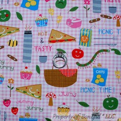 BonEful Fabric FQ Cotton Quilt Pink Gingham Food Kitchen Snack Dessert Birthday
