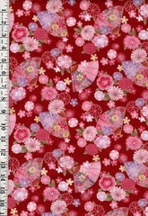 Hishiei Flowers & Floral Fans – Dobby Weave – H-7121-6B – Red – By the Half Yard