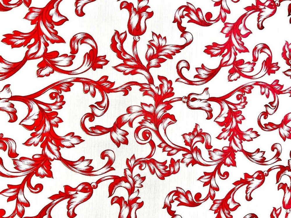 Fabric by the meter and tablecloths | Ramage pattern 3 variants grey red gold | 100% cotton