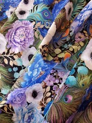 “Flourish” Elegant Peacock Floral, Flower Fabric•1 yd BTY*Cust Fav! Gorgeous!