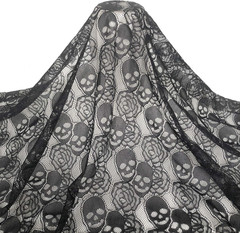 60 * 36 Inches Lace Fabric, 1 Yard Black Skull Pettern Lace Fabric, 1 Yd Non-Str