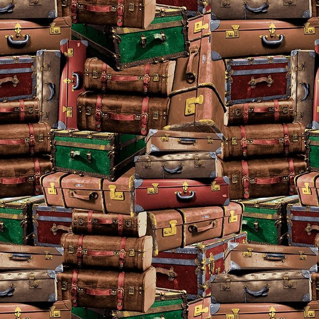 Travel Fabric | Right Track Train Retro Luggage Baggage Brown | Blank YARD