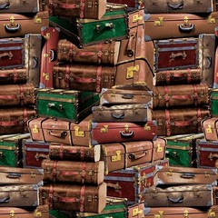 Travel Fabric | Right Track Train Retro Luggage Baggage Brown | Blank YARD