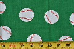 16″ Long, Baseballs on Green Stiffer Quilt Cotton, Sports-Theme, Princess, M7919