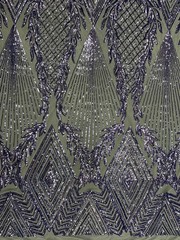 Francesca BLUE LAVENDER Vines and Diamonds Pattern Sequins on Light BLUE Mesh L