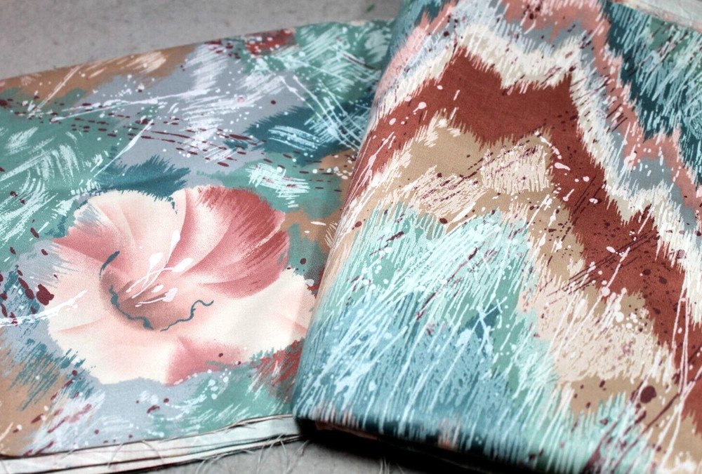 Stanley King Studio Turquoise Coral Dupont Teflon Paint Splatter Fabric Vintage