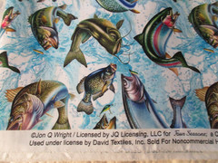 1 Fat Quarter New Cotton Fabric Large Colorful Fish Trout Bass Catfish