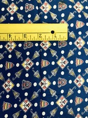 VTG Tiny Umbrellas Florals Bells Vase & Dots on Blue Remnant 19″ X18″