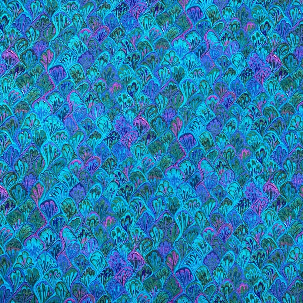 VIP Cranston Turquoise Blue Marble Peacock Cotton Fabric Quilter Print 2.75 yd