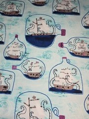 100% Cotton Kraken Ship In A Bottle Pirate Ocean Julia Green Blue Fabric FQ