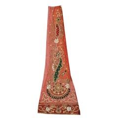 Sanskriti Vintage Design Fabric Hand Beaded Indian Craft Dark Red Patch Work