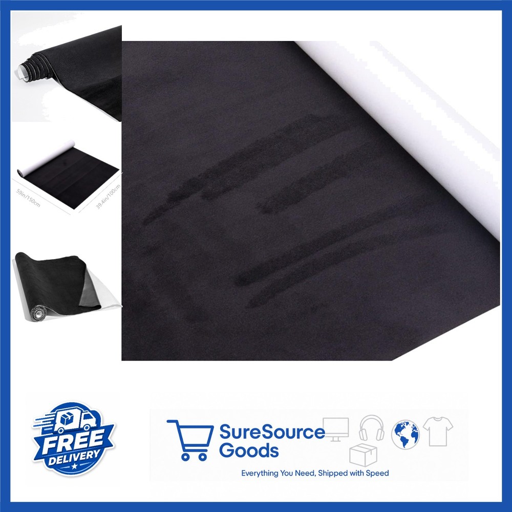 Black Microfiber Fabric Self-Adhesive Suede Look for Car Interior Decoration