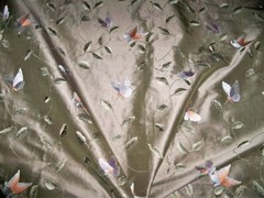 KRAVET COUTURE FLUTTER BUTTERFLIES EMBROIDERED SILK DAMASK FABRIC 6 YARDS MULTI