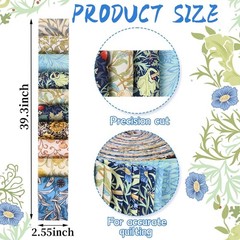 50Pcs William Morris Floral Jelly Fabric Strips Roll for Quilting Crafting Sp…