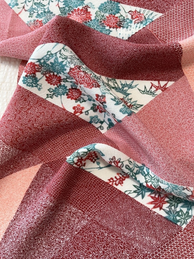 13”x42”, 13”x35” Japanese kimono silk fabric/ Katazome chrysanthemums E7