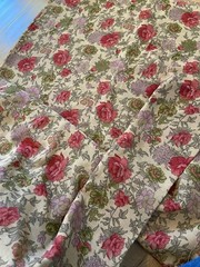 Floral Print Beige Fabric 2.5yd Crafts DIY Sewing Projects Fashion Clothes Decor