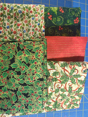 Cotton Quilt Fabric Lot of 5 Christmas Holiday Prints Holly/Gold tones 3+ yds