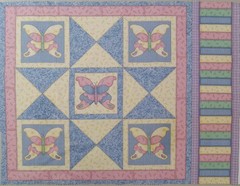 Vtg ~Pastels~”9-Patch Butterflies”~ Pink Border~Cotton Fabric Panel~ 16.5″x17″