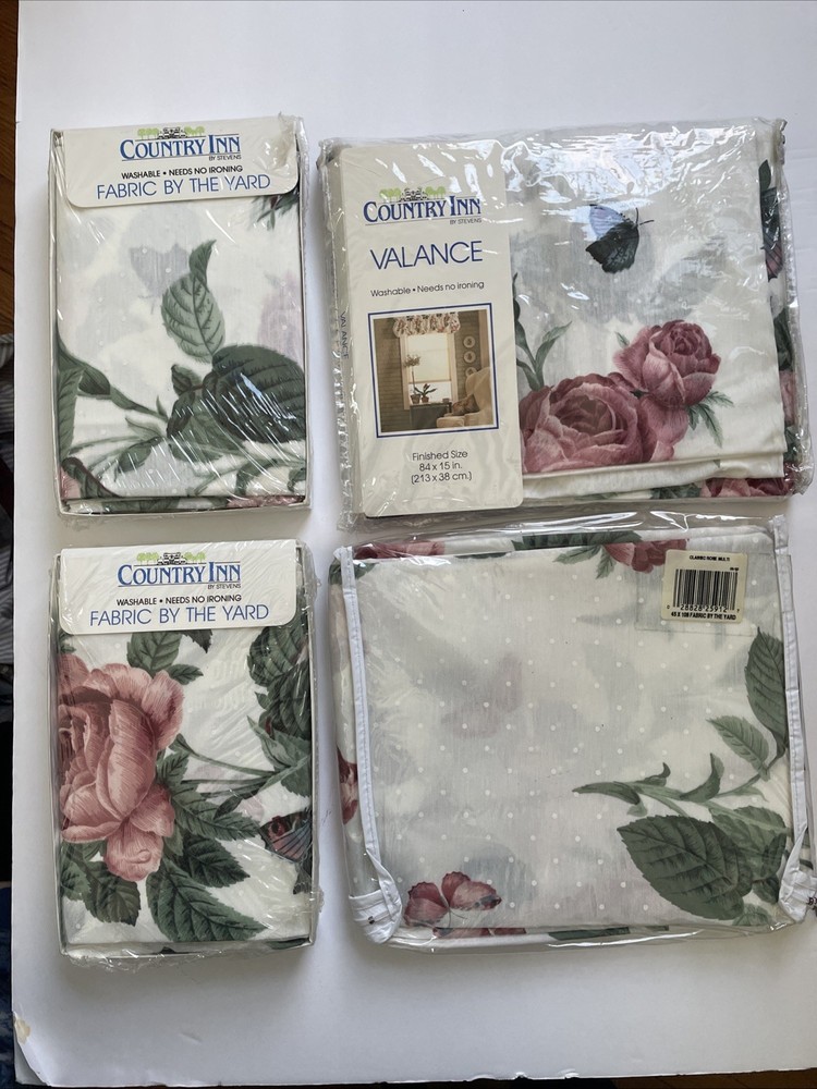 Vintage fabric Country Inn by Stevens prepackaged fabric 3 @ 45 x 108 & valance