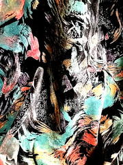 Velvet Upholstery Designer Fabric Modern Abstract Black Aqua Blue Pink 2 3/4 yd