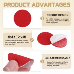 50Pcs Adhesive Felt Circles 1/2″ Round Non-Woven Felt Stickers Red