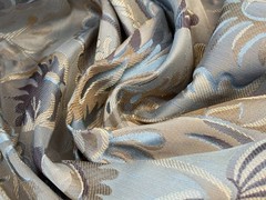 100% Silk Lampas French Pomegranate “whiskey” Blue Tan Gold Historical Design