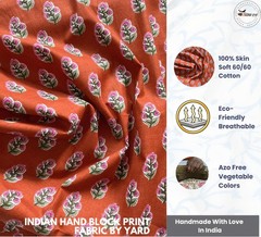 Indian Hand Block Print 60/60 Brown 100% Cotton Fabric by The Yard, Lightweight
