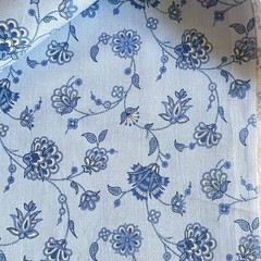 2.5 YD Jacobean Floral Fabric Blue Cotton Print